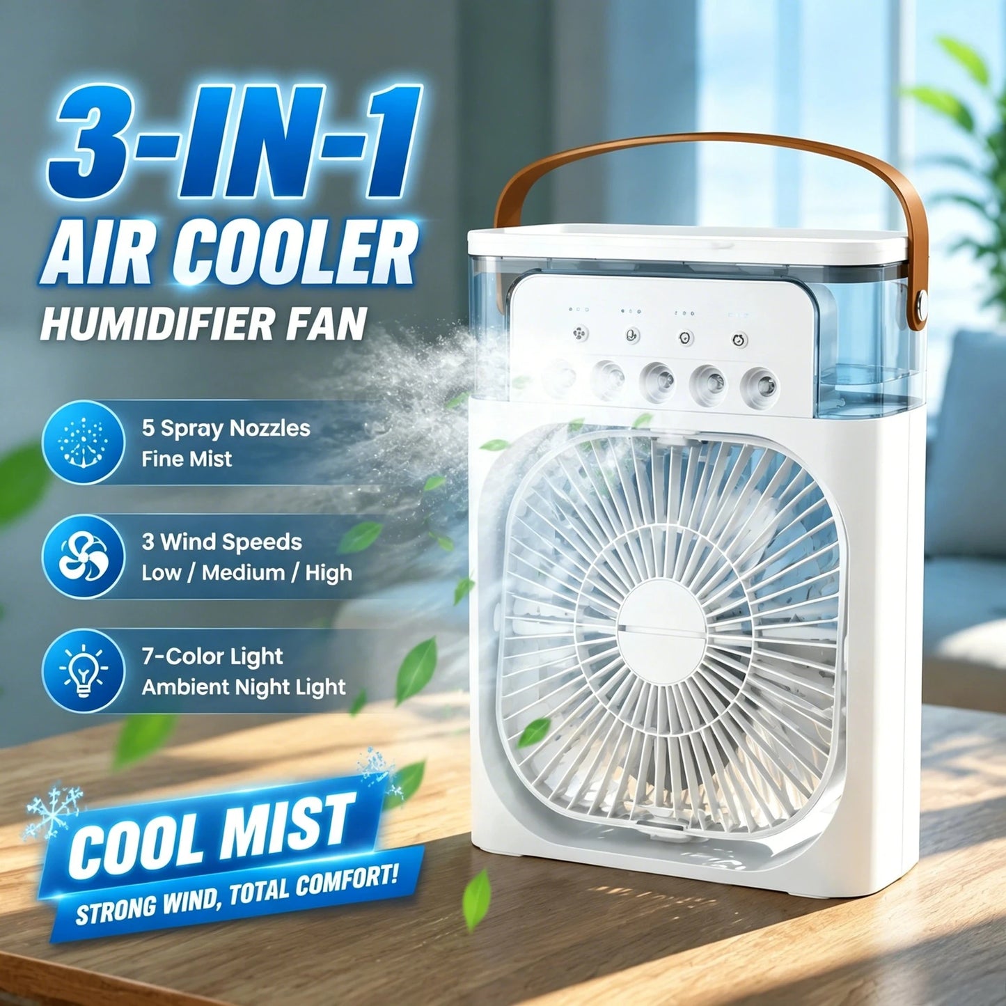 Portable Fan Air Conditioners USB Electric Fan Air Cooler LED Night Light Water Mist Fun 3 in 1 Air Humidifier for Home