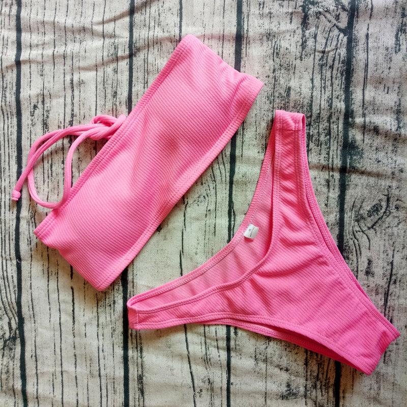 Solid Bikini Swimsuit Women Bikini Set Off Shoulder Swimwear Two Piece Strap Bikini Sets for Women High Waist Teens Bathing Suits Off Shoulder Swimsuit Beachwear