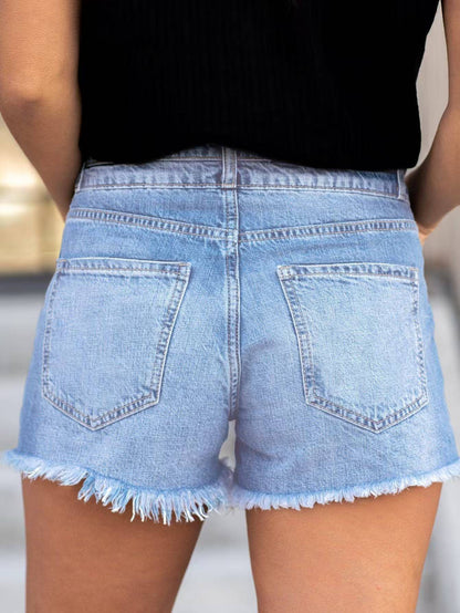 Light Wash Double Button High Waist Denim Shorts