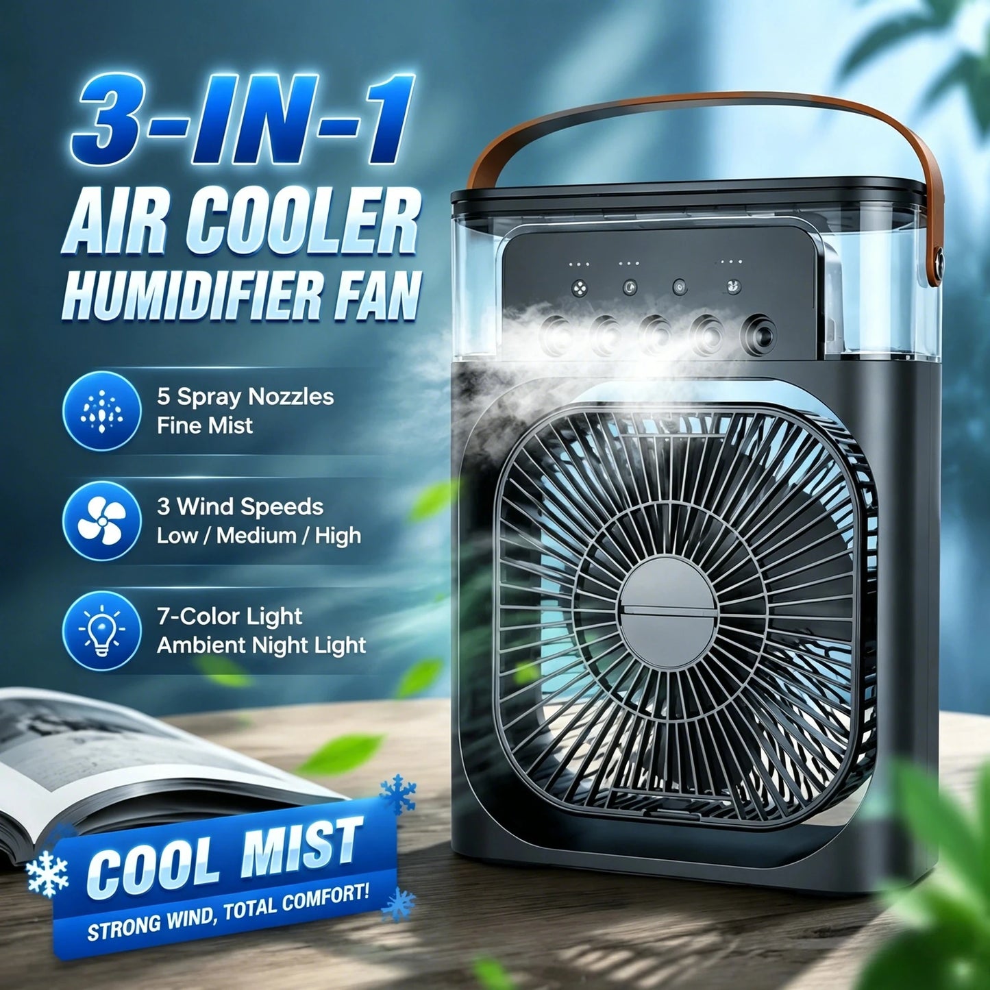 Portable Fan Air Conditioners USB Electric Fan Air Cooler LED Night Light Water Mist Fun 3 in 1 Air Humidifier for Home
