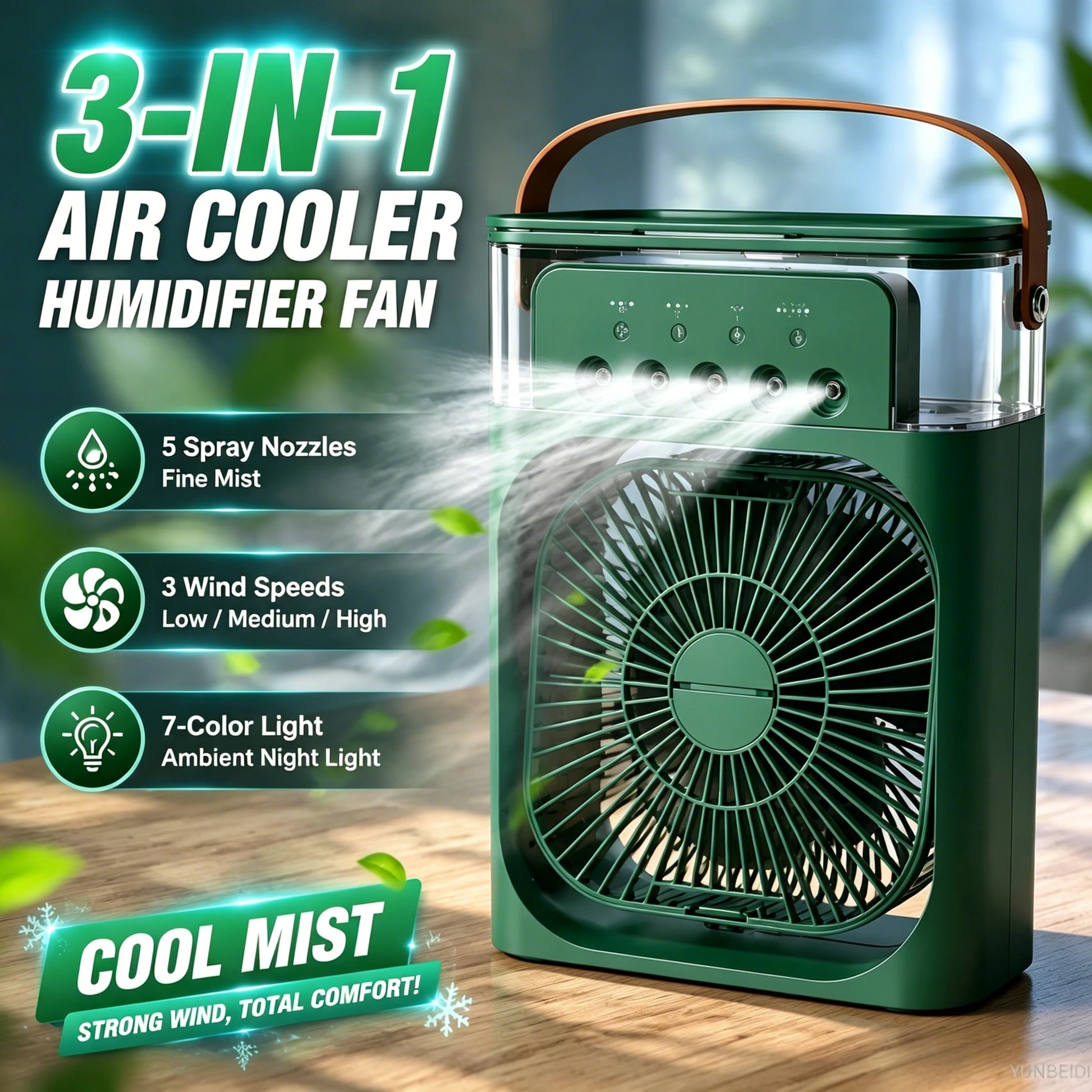 Portable Fan Air Conditioners USB Electric Fan Air Cooler LED Night Light Water Mist Fun 3 in 1 Air Humidifier for Home