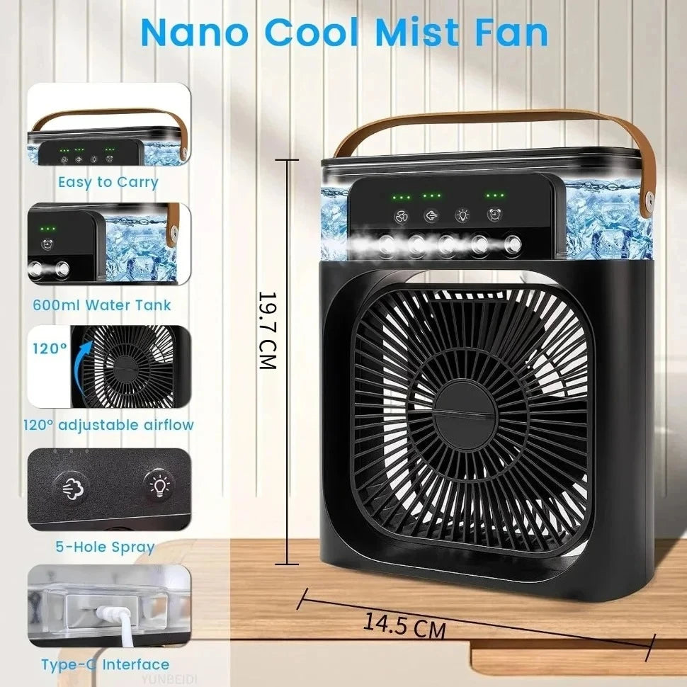 Portable Fan Air Conditioners USB Electric Fan Air Cooler LED Night Light Water Mist Fun 3 in 1 Air Humidifier for Home