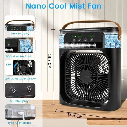 Portable Fan Air Conditioners USB Electric Fan Air Cooler LED Night Light Water Mist Fun 3 in 1 Air Humidifier for Home