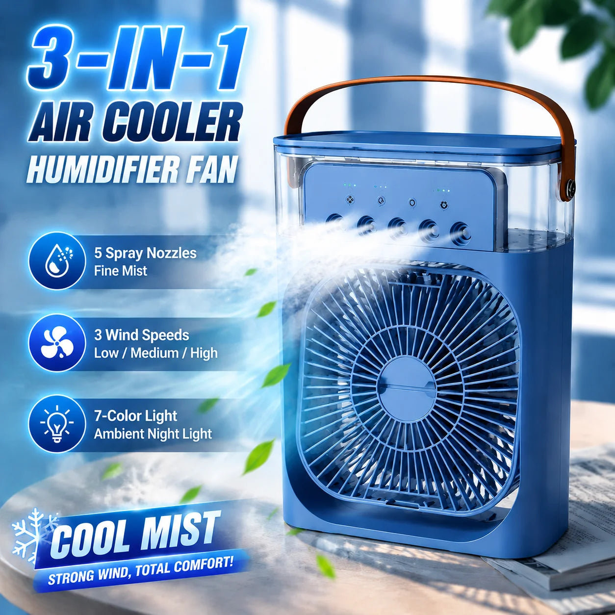 Portable Fan Air Conditioners USB Electric Fan Air Cooler LED Night Light Water Mist Fun 3 in 1 Air Humidifier for Home