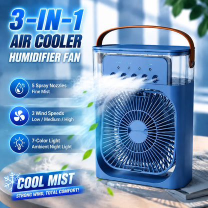 Portable Fan Air Conditioners USB Electric Fan Air Cooler LED Night Light Water Mist Fun 3 in 1 Air Humidifier for Home