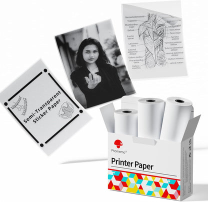 Semitransparent Self-Adhesive Thermal Paper, Glossy Printable Sticker Paper Label for  M02/M02 Pro/M02S/P2S/M04S Mini Sticker Printer, 50Mm X 3.5M, Diameter 28Mm, 3-Rolls