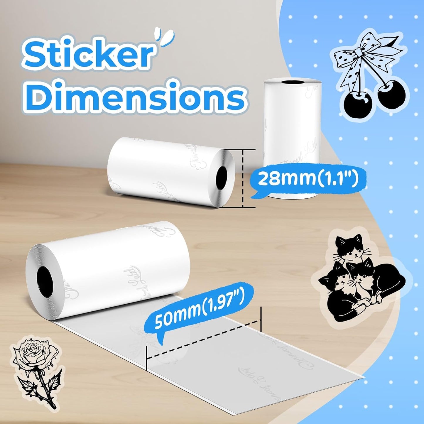 Semitransparent Self-Adhesive Thermal Paper, Glossy Printable Sticker Paper Label for  M02/M02 Pro/M02S/P2S/M04S Mini Sticker Printer, 50Mm X 3.5M, Diameter 28Mm, 3-Rolls