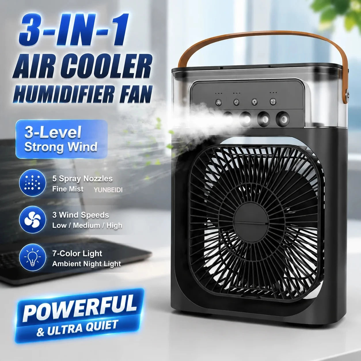 Portable Fan Air Conditioners USB Electric Fan Air Cooler LED Night Light Water Mist Fun 3 in 1 Air Humidifier for Home