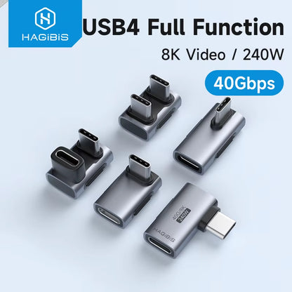 240W USB C to C Adapter 40Gbps 8K 60Hz 90 Degree Converter USB4 Adapter for Thunderbolt 4/3 Macbook Iphone 17 Pro Tablet