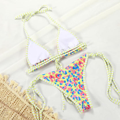 Summer Bikini Luxury Swimwear Women Folds Bikini Set Women's Bikini Set Two Piece Ribbed Front Back Self-tie Triangle Bikini Charming Bottom Bathing Suit Women Swimsuit Lace Up Bikinis For Beach